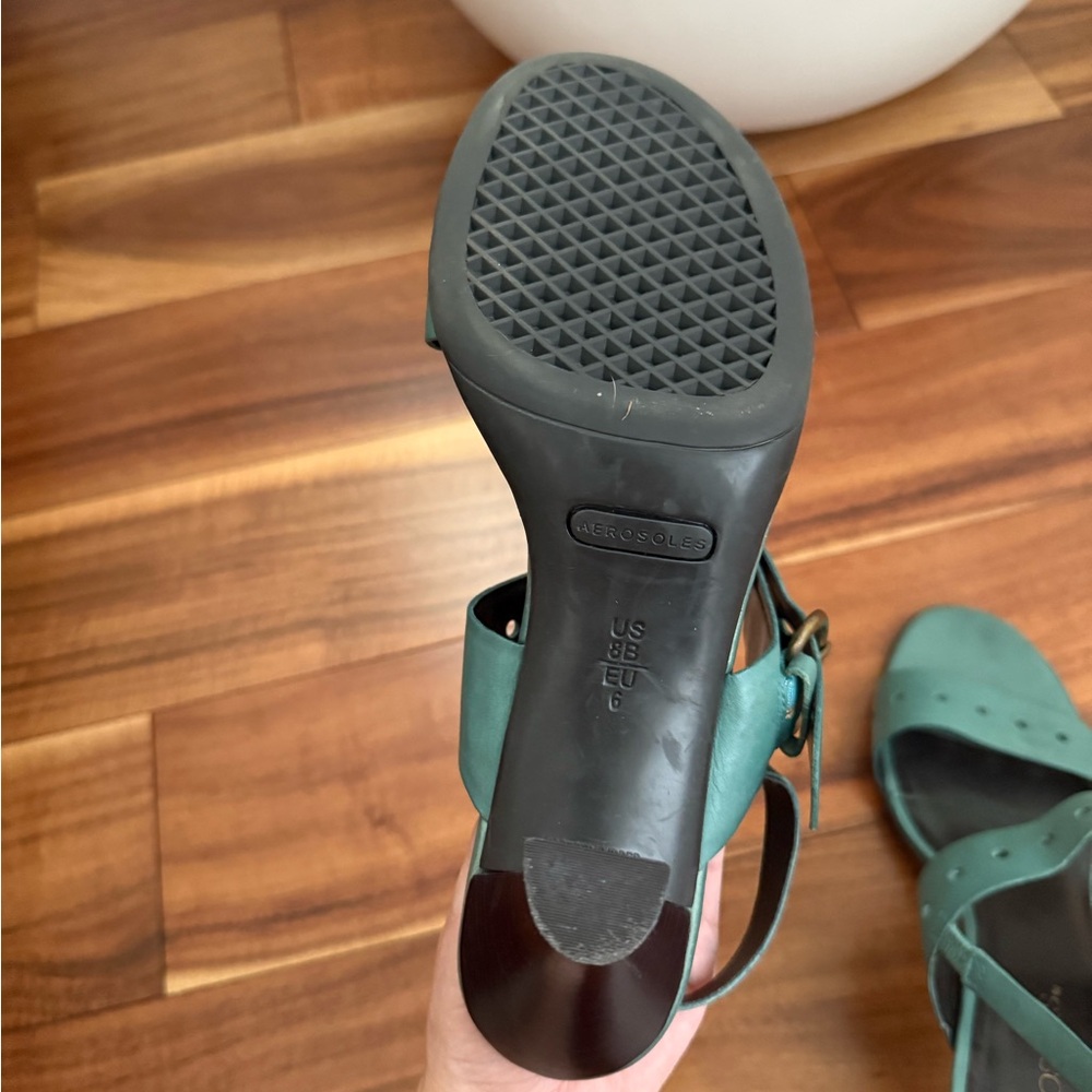 Aerosoles Teal Leather Heel Sandal Size US 8 - Picture 5 of 7